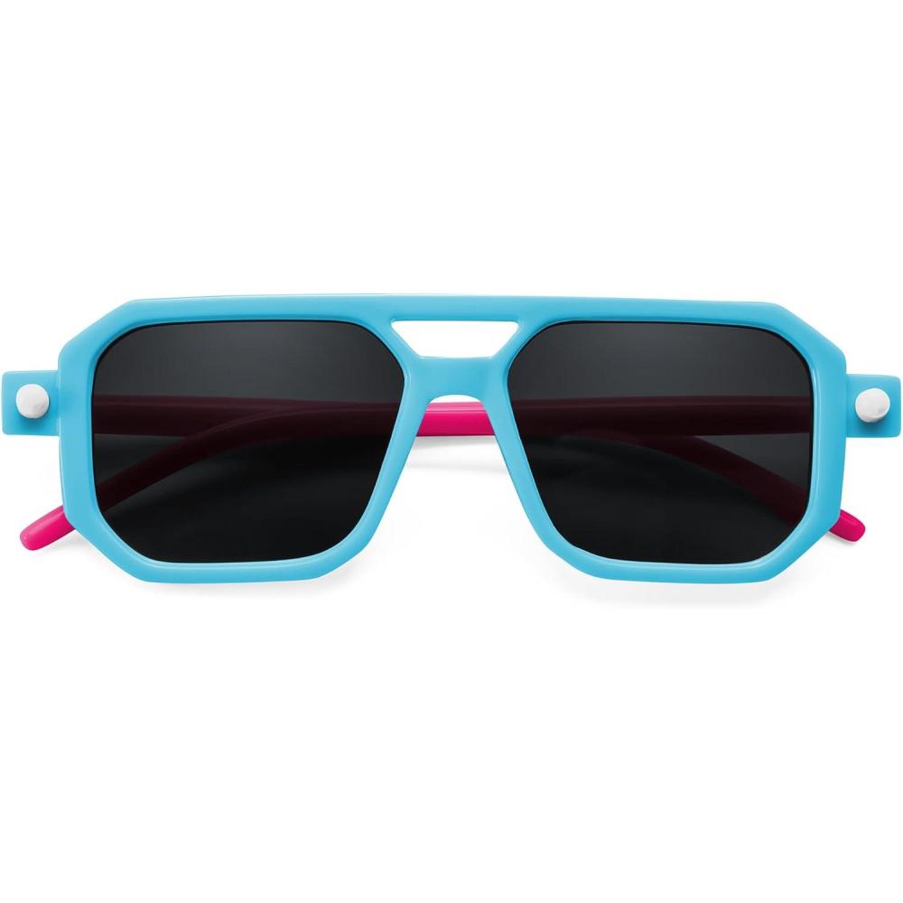 imageFEISEDY Toddler Sunglasses Vintage Pilot Square Flexible TPEE Kids Shades for Boys Girls Age 06 B0188005 Lively Blue