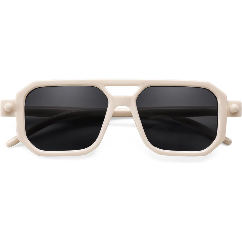 imageFEISEDY Toddler Sunglasses Vintage Pilot Square Flexible TPEE Kids Shades for Boys Girls Age 06 B0188006 Quiet Beige