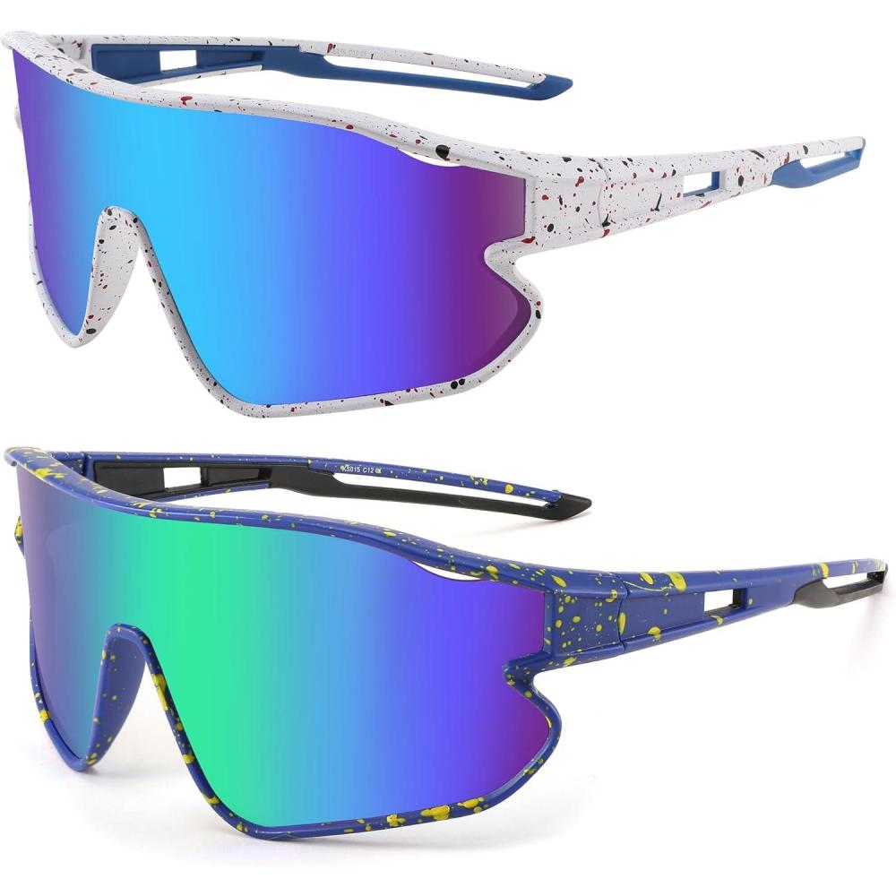 imageFEISEDY Unisex Youth Sunglasses Teens Baseball Tennis Sunglasses UV400 Sports Boys Girls Cycling Shades B4064Blue Mirror Green Mirror