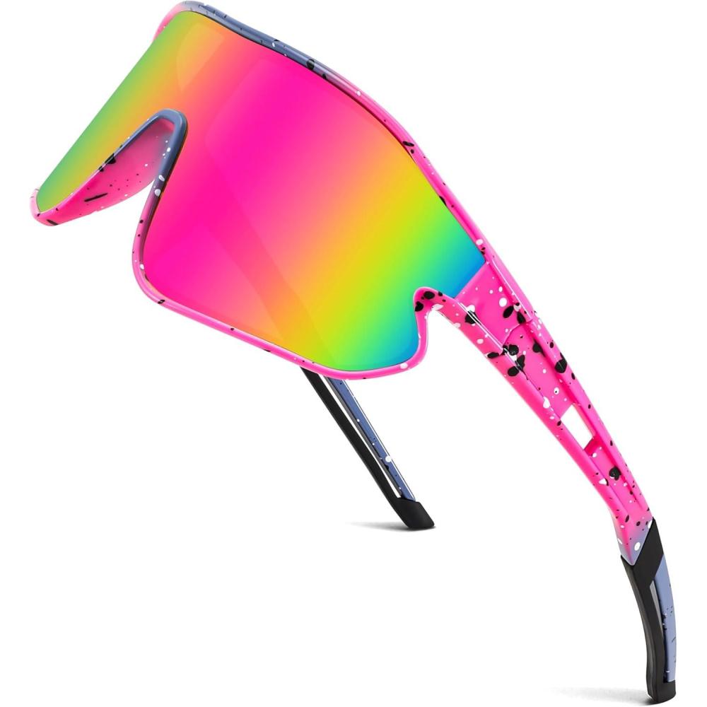 imageFEISEDY Unisex Youth Sunglasses Teens Baseball Tennis Sunglasses UV400 Sports Boys Girls Cycling Shades B4064Pink FramePink Red Mirror