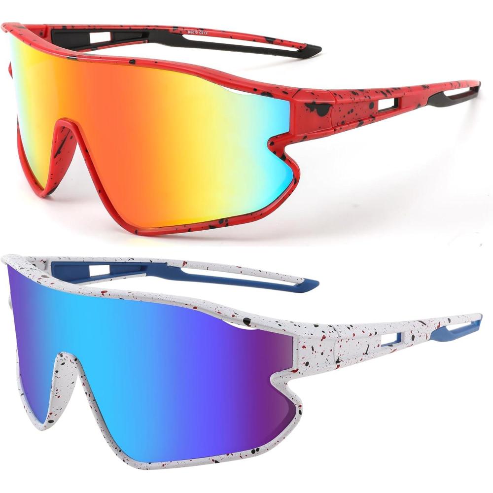 imageFEISEDY Unisex Youth Sunglasses Teens Baseball Tennis Sunglasses UV400 Sports Boys Girls Cycling Shades B4064Red Mirror Blue Mirror