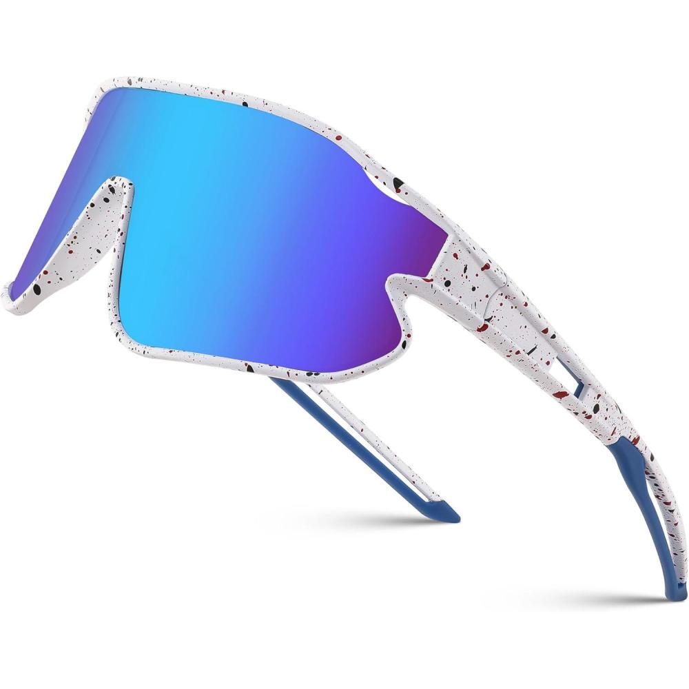 imageFEISEDY Unisex Youth Sunglasses Teens Baseball Tennis Sunglasses UV400 Sports Boys Girls Cycling Shades B4064White Black FrameBlue Mirror