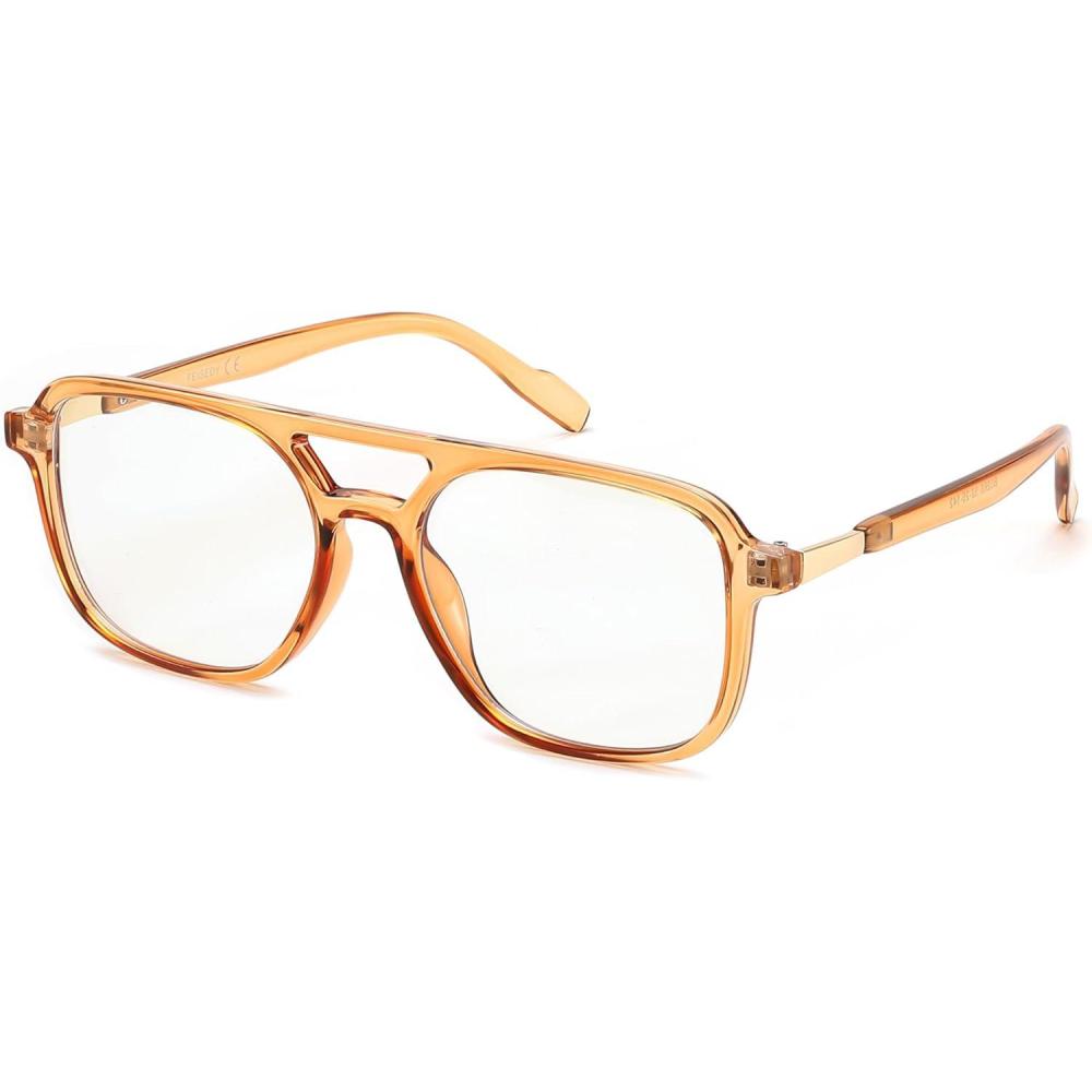 imageFEISEDY Vintage Blue Light Glasses for Women Men Trendy Retro Computer Glasses B0265Transparent Tea