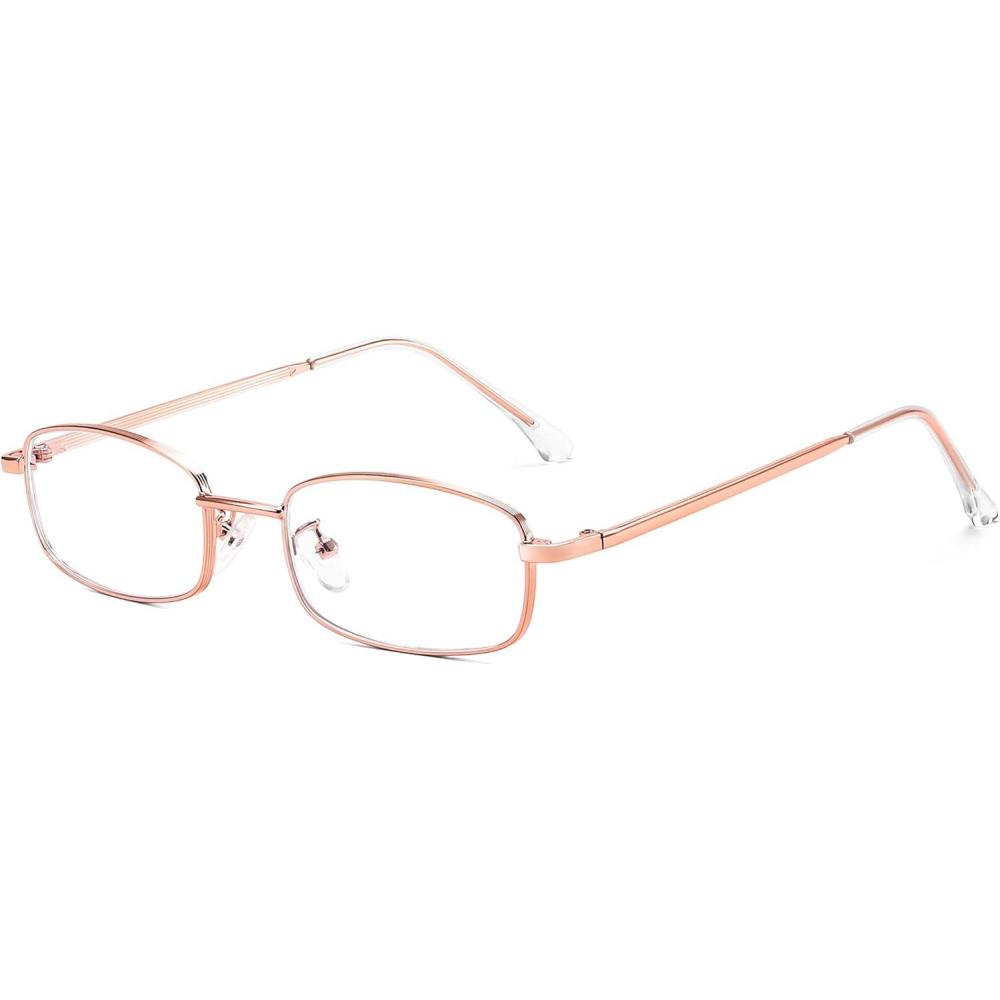 imageFEISEDY Vintage Blue Light Glasses for Women Metal Y2K Rectangle Glasses Gold Silver Fake Nerd Eyewear Frame B0271Rose Gold