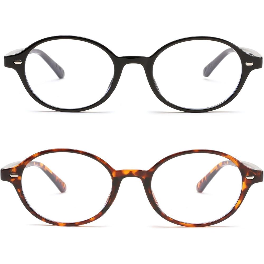 imageFEISEDY Vintage Oval Blue Light Glasses for Women Men Stylish Lightweight 90s Eyeglasses Fake Nerd Y2k Eyewear Frame B0242Blacktortoise