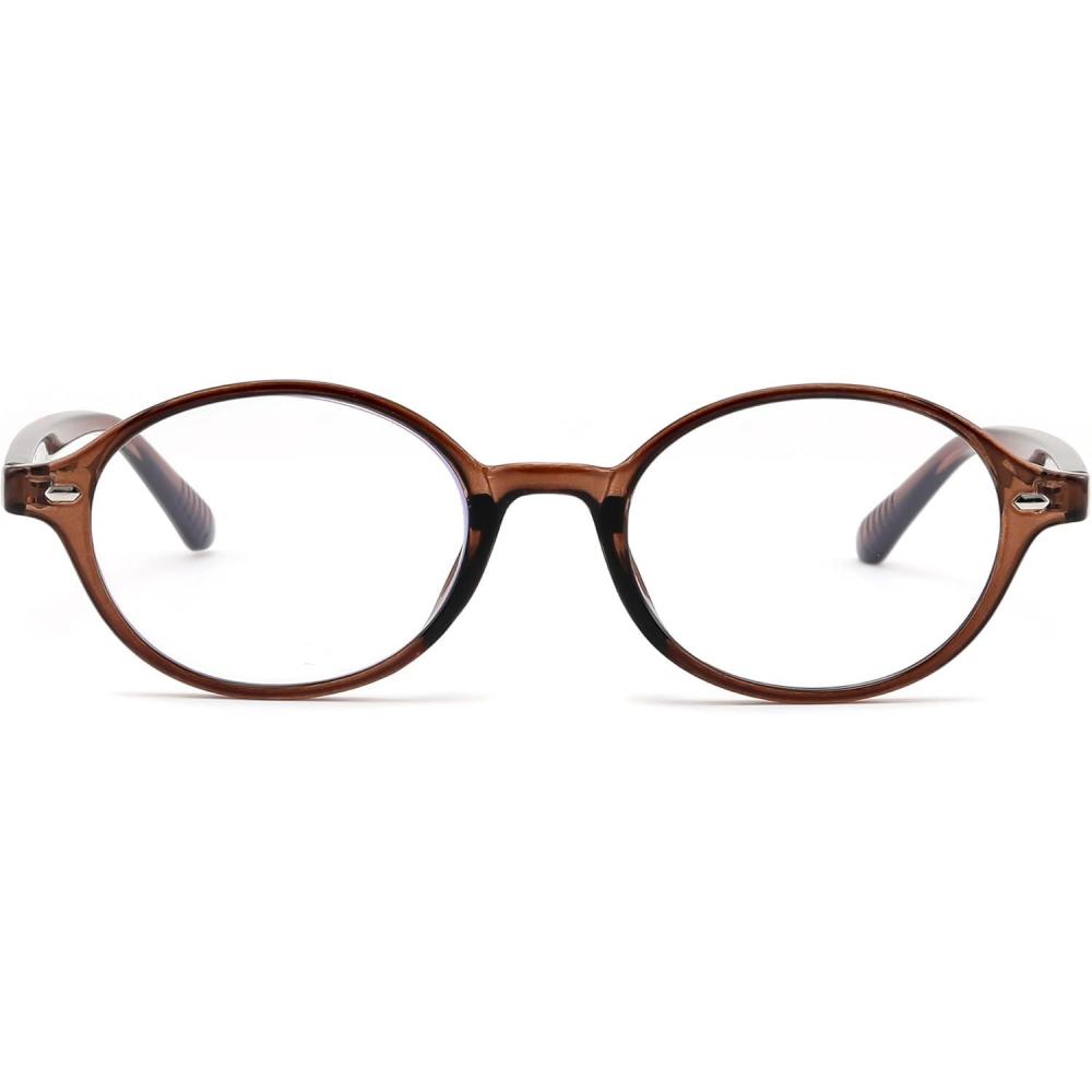 imageFEISEDY Vintage Oval Blue Light Glasses for Women Men Stylish Lightweight 90s Eyeglasses Fake Nerd Y2k Eyewear Frame B0242Deep Tea