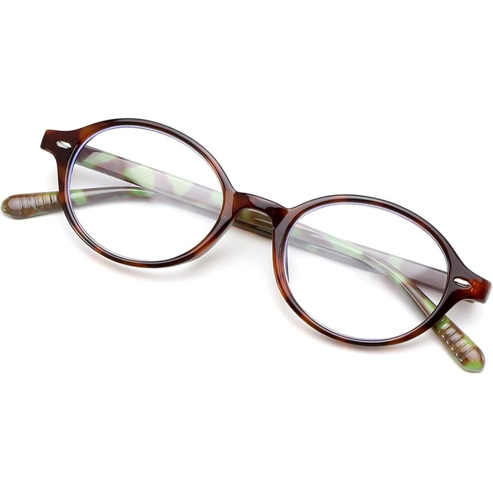 imageFEISEDY Vintage Oval Blue Light Glasses for Women Men Stylish Lightweight 90s Eyeglasses Fake Nerd Y2k Eyewear Frame B0242TortoiseGreen Leg