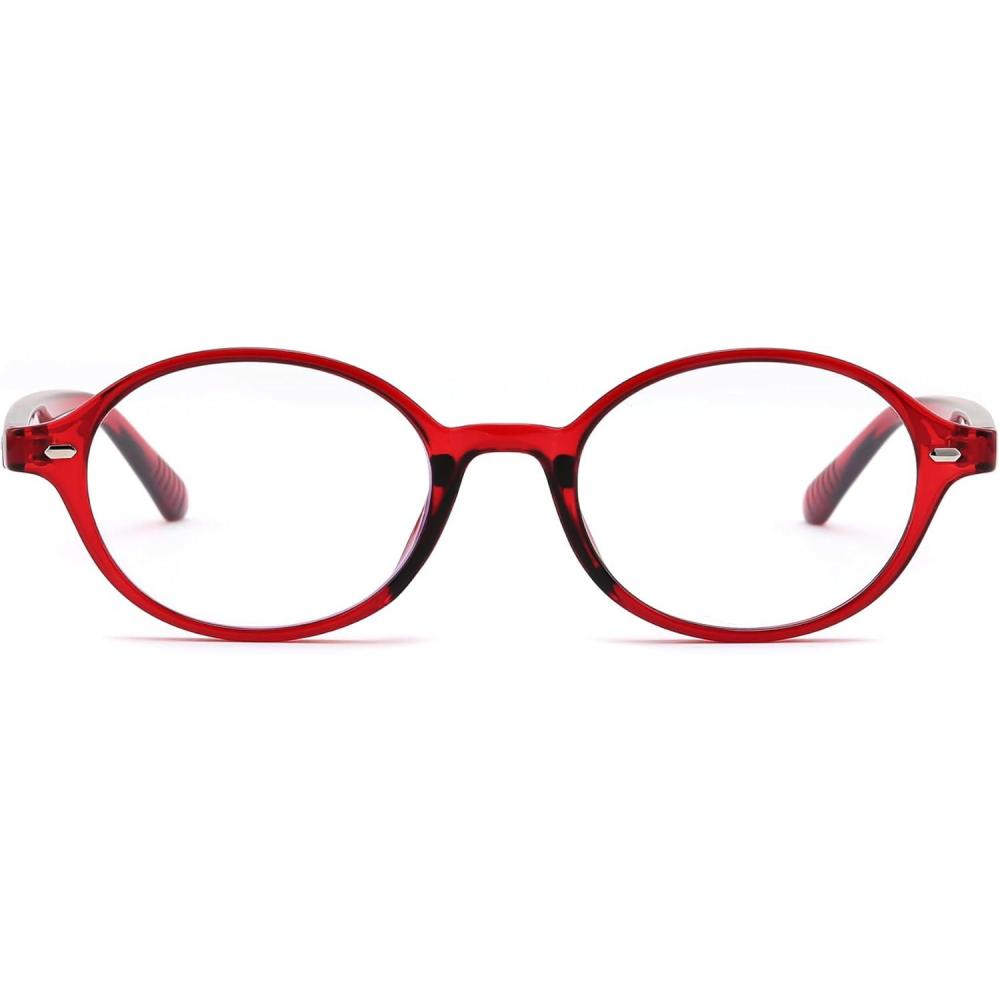 imageFEISEDY Vintage Oval Blue Light Glasses for Women Men Stylish Lightweight 90s Eyeglasses Fake Nerd Y2k Eyewear Frame B0242Transparent Red