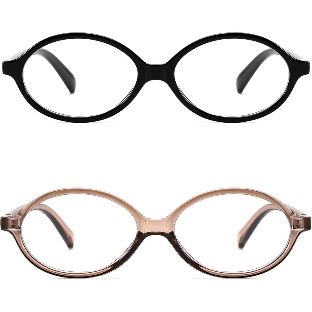 imageFEISEDY Vintage Oval Glasses for Women Men Retro Tortoise Blue Light Blocking Glasses Small Fake Nerd Eyewear Frames B0254Blacktransparent Tea