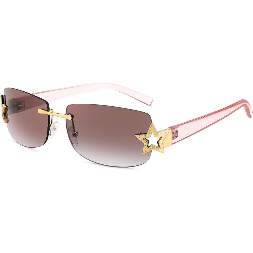 imageFEISEDY Vintage Rimless Rectangle Sunglasses Trendy 90s Y2K Women Shades B4122Gradient Pink Brown