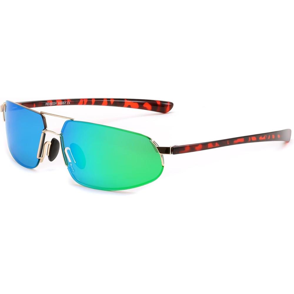 imageFEISEDY Vintage Sunglasses Men Polarized Aviator Metal Frame Lightweight Driving Fishing Running B0057Polarized Green Lens Gold Frame 02