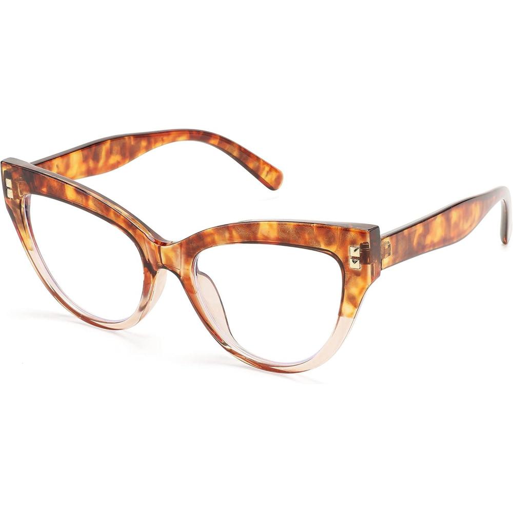 imageFEISEDY Women Oversized Cat Eye Reading Glasses Vintage Blue Light Blocking Reader Anti Eyestrain B2991Leopard Frame