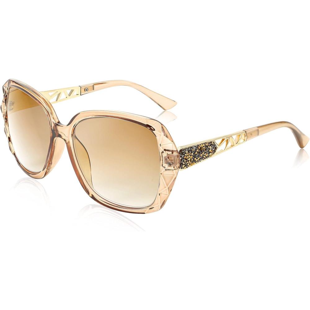 imageFEISEDY Women Square Reading Sunglasses Sparkling Composite Shiny Frame Sun Reader Glasses B2923Champagne