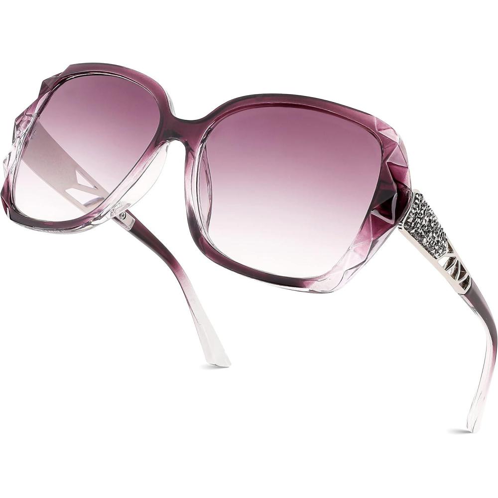 imageFEISEDY Women Square Reading Sunglasses Sparkling Composite Shiny Frame Sun Reader Glasses B2923Dark Rose Purple
