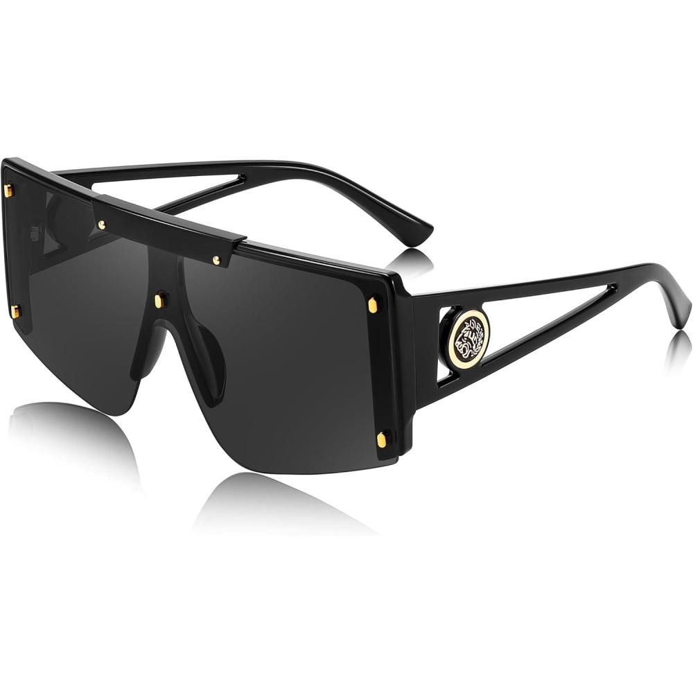 imageFEISEDY Women Sunglasses Oversized Square Flat Top Shield Shades for Men B4060Black Frame Grey Lens