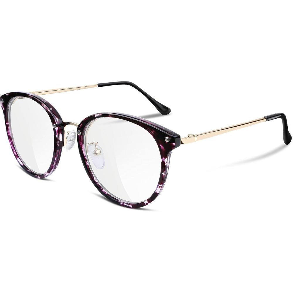 imageFEISEDY Women Vintage Glasses Frames Round Eyewear Clear Lens B2260Floral Frame Transparent Lens