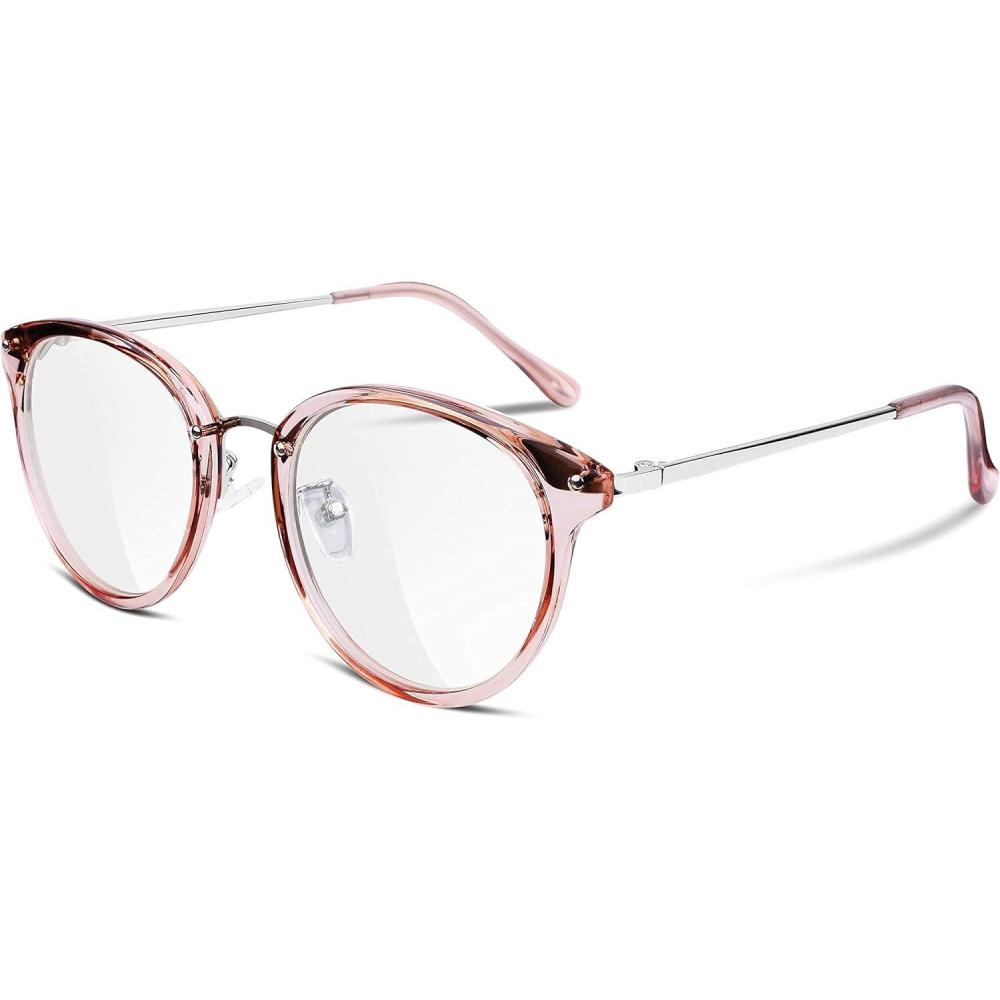 imageFEISEDY Women Vintage Glasses Frames Round Eyewear Clear Lens B2260Pink Frame Transparent Lens