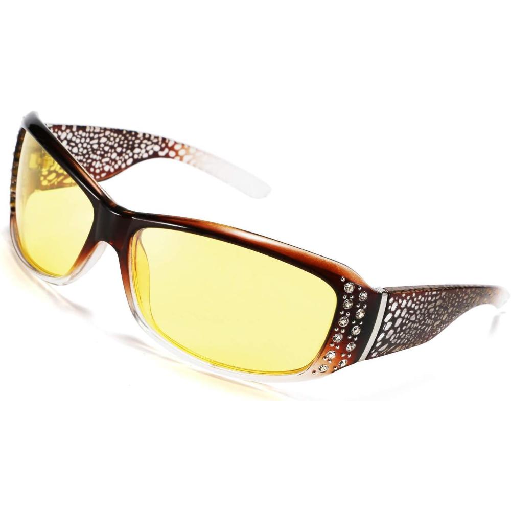 imageFEISEDY Women Yellow Sunglasses Wrap Around Anti Glare Driving Night Glasses B2547Browntransparent