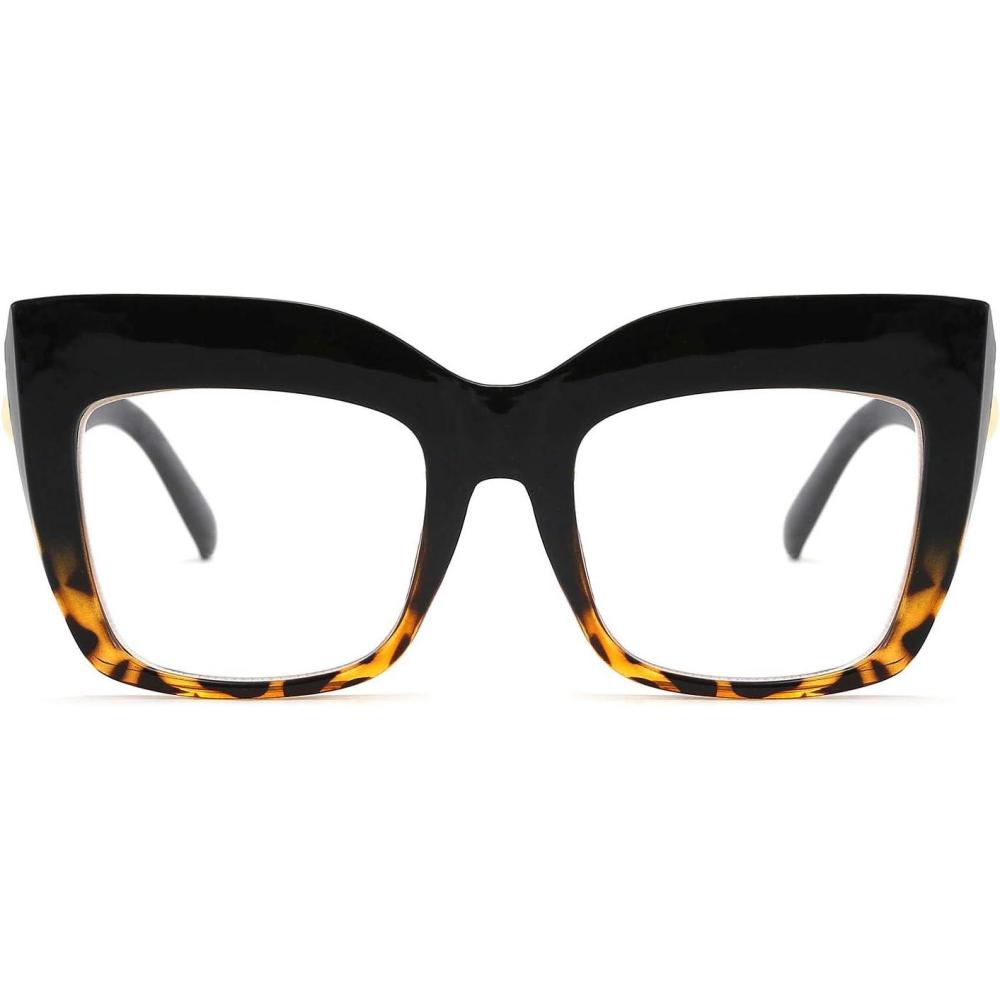 imageFEISEDY Womens Square Oversized Blue Light Filtering Reading Glasses B2627Blackleopard