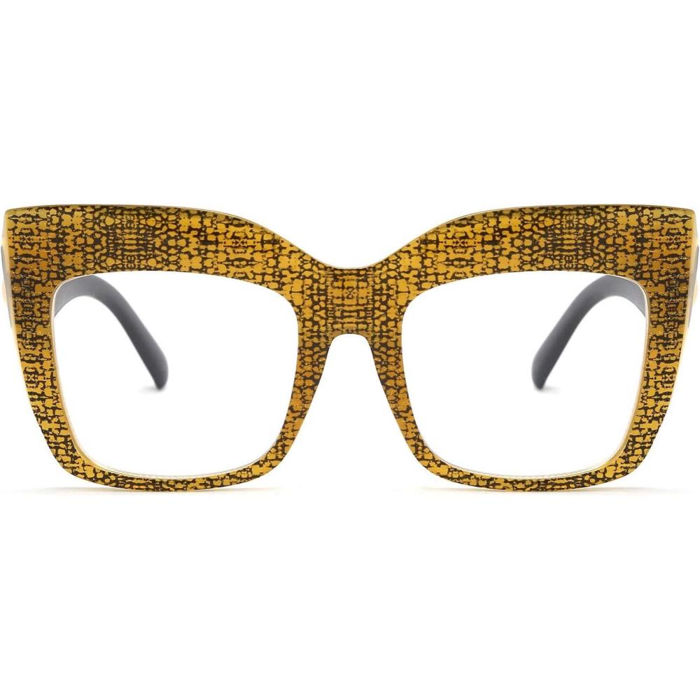 imageFEISEDY Womens Square Oversized Blue Light Filtering Reading Glasses B2627Yellow Grid