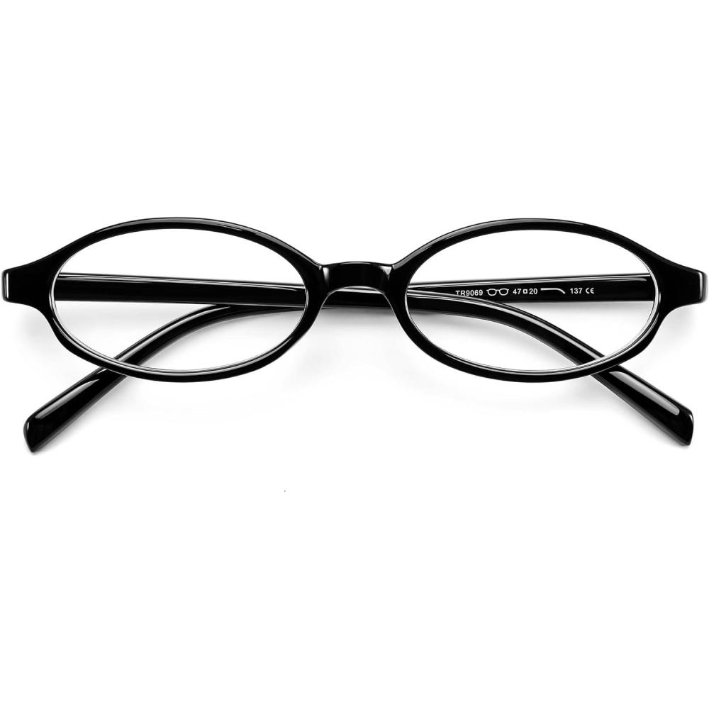 imageFEISEDY Y2K Retro Oval Blue Light Glasses for Women Fashion Small Face Eyewear Frame 90s Nerd Fake Cosplay Eyeglasses B0258Black