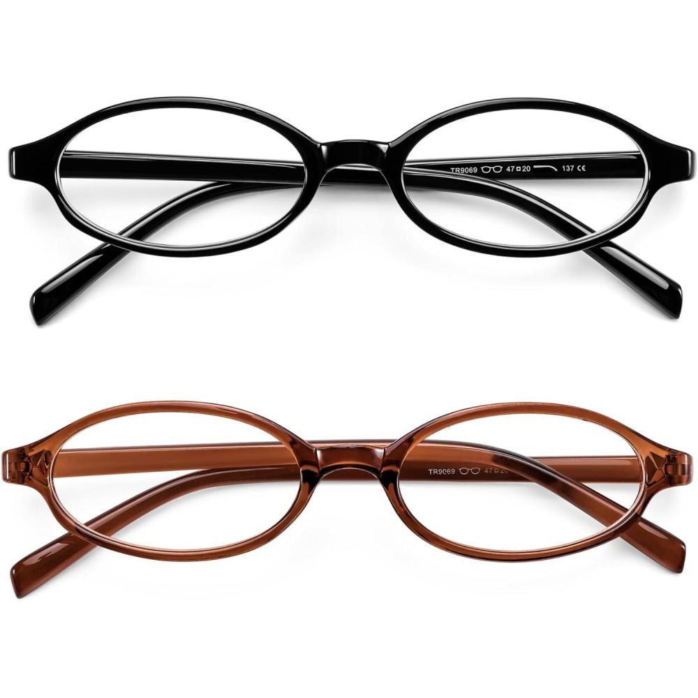 imageFEISEDY Y2K Retro Oval Blue Light Glasses for Women Fashion Small Face Eyewear Frame 90s Nerd Fake Cosplay Eyeglasses B0258Black and Tea
