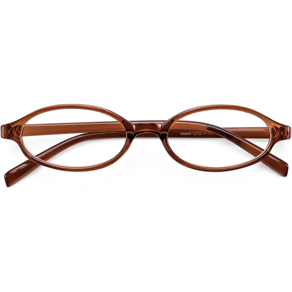 imageFEISEDY Y2K Retro Oval Blue Light Glasses for Women Fashion Small Face Eyewear Frame 90s Nerd Fake Cosplay Eyeglasses B0258Transparent Tea