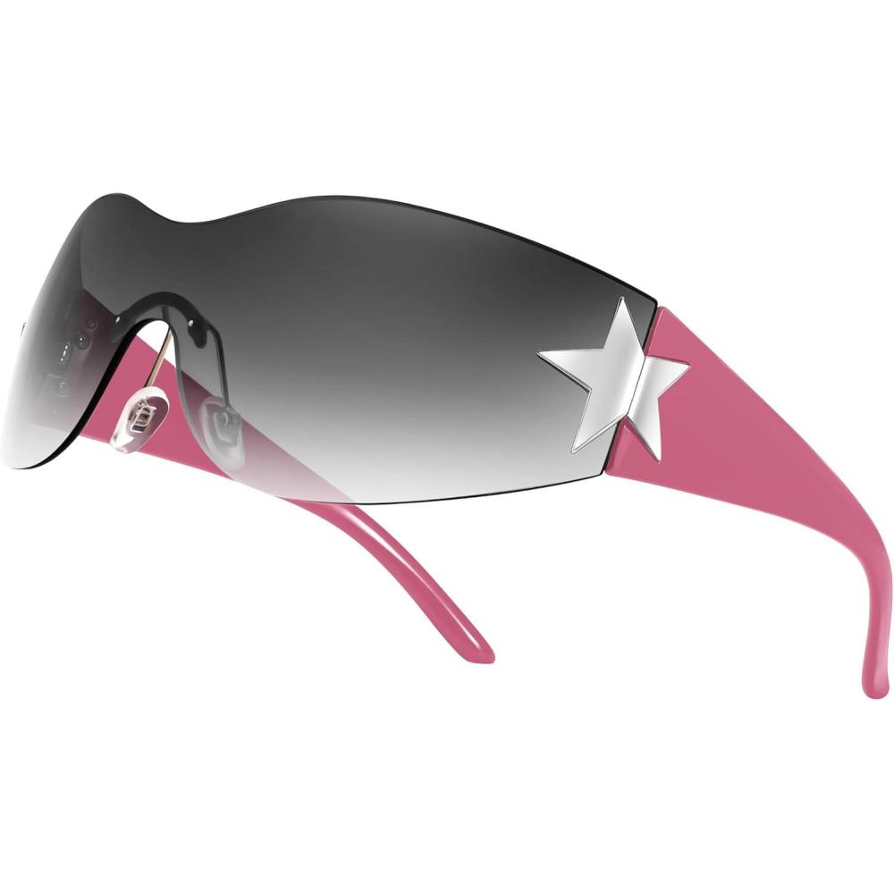 imageFEISEDY Y2K Sunglasses for Women Men 2000s Fashion Rimless Wrap Around Frameless Star Sun Glasses B9090Gradient Black
