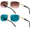 imageFEISEDY 2 Pack Fashion Rimless Reader Sunglasses for Men Retro Outdoors Full Lens Reading SunGlasses UV400 Protection B0326Tea and Blue Lens