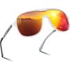imageFEISEDY Polarized Sunglasses Men Mirrored One Piece Lens Shades Women Reflective UV Protection Sun Glasses B0277White Frame and Red Lens