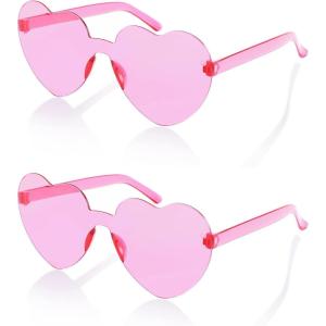 FEISEDY 2 Pack Rimless Heart Shaped Sunglasses Party Glasses Disco One Piece Transparent Trendy Love Glasses B2826-F2(Pink  Pink)