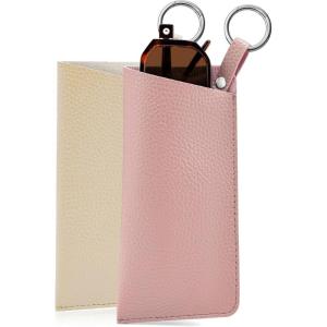 FEISEDY 2Pack Portable Glasses Case with Clip Hook, Soft Leather Eyeglass case Bag, Slim Sunglasses Pouch B0313(Pink + Apricot)