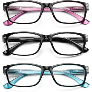 FEISEDY 3 Pack Lightweight Classic Reading Glasses for Men Women Traditional Frame with Spring Hinge B0239(Multicolor)