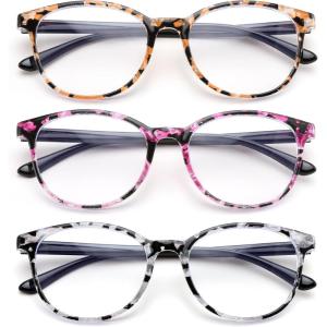 FEISEDY 3 Pack Lightweight Square Blue Light Reading Glasses for Women Trendy Tortoise Clear Readers B0238(Multicolor)