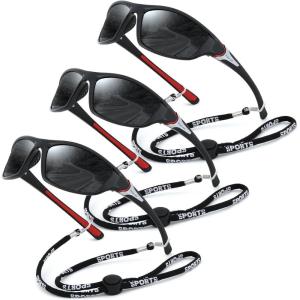 FEISEDY 3 Pack Polarized Sports Sunglasses for Men, Wrap Around Frame, UV400 Protection, Fishing Driving Cycling B2674(3pack-black+black+black)
