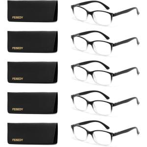 FEISEDY 5 Pack Rectangular Classic Reading Glasses for Men Woman Lightweight Spring Hinge Readers B0300(5 Gradual Black)
