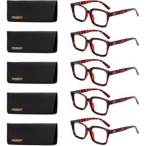 FEISEDY 5 Pack Retro Square Reading Glasses for Woman Men Classic Reader B0298(5 Leopard)