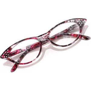 FEISEDY 50s Lightweight Cat Eye Reading Glasses for Women Retro Small Anti Glare Readers B0042(Black and Red Stripes)