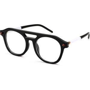 FEISEDY 70s Aviator Blue Light Blocking Glasses Square Pilot Frame Anti Glare Computer Glasses Women Men B0052(005 – Black White)