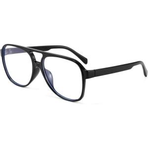 FEISEDY 70s Aviator Glasses Frame Blue Light Blocking Glasses Oversized Square Computer Glasses Women Men B2888(Black Frame)