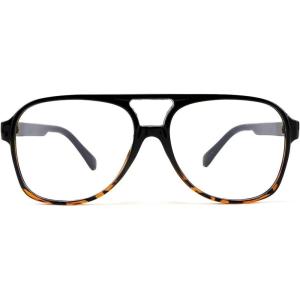 FEISEDY 70s Aviator Glasses Frame Blue Light Blocking Glasses Oversized Square Computer Glasses Women Men B2888(Black-leopard Frame)