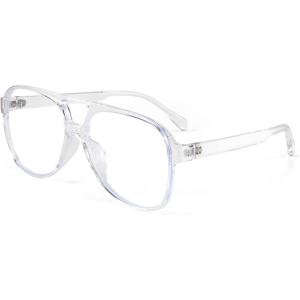 FEISEDY 70s Aviator Glasses Frame Blue Light Blocking Glasses Oversized Square Computer Glasses Women Men B2888(Transparent Frame)