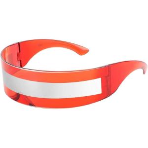 FEISEDY 80s Futuristic Cyclops Cyber Visor Sunglasses Men Women Punk Style Cosplay B2740(Red | Silver Stripe)