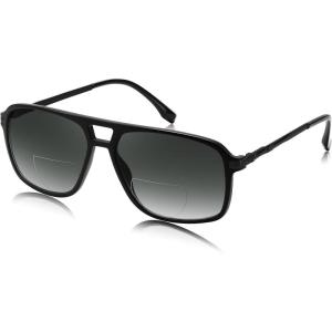 FEISEDY Aviator Bifocal Reading Sunglasses for Men Women Vintage Square Tinted Blue Light Blocking Readers B0181(Black Frame-gradient Gray)
