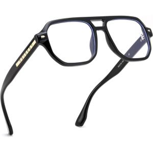 FEISEDY Aviator Blue Light Glasses for Men Women, Retro 70s Style Design TR90 Anti Glare Digital Eyestrain & Daily Wear B0284(Black)
