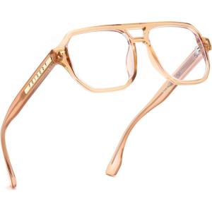 FEISEDY Aviator Blue Light Glasses for Men Women, Retro 70s Style Design TR90 Anti Glare Digital Eyestrain & Daily Wear B0284(Champagne)