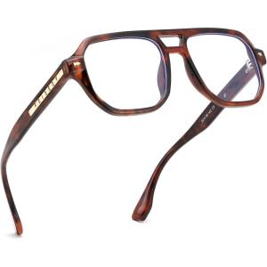 FEISEDY Aviator Blue Light Glasses for Men Women, Retro 70s Style Design TR90 Anti Glare Digital Eyestrain & Daily Wear B0284(Tortoise)
