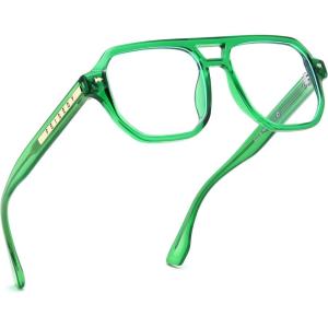 FEISEDY Aviator Blue Light Glasses for Men Women, Retro 70s Style Design TR90 Anti Glare Digital Eyestrain & Daily Wear B0284(Transparent Green)