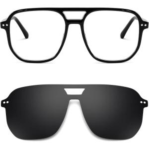 FEISEDY Aviator Eyewear Frames Polarized UV Protection Magnetic Clip on Sunglasses for Men Women Retro Clear Eyeglasses B0112