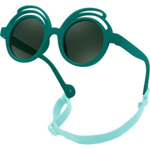 FEISEDY Baby Polarized Round Sunglasses Flexible Rubber Shades with Strap for Infant Toddler Newborn Age 0-24 Months B0060(Dark Green Frame | Green Lens)